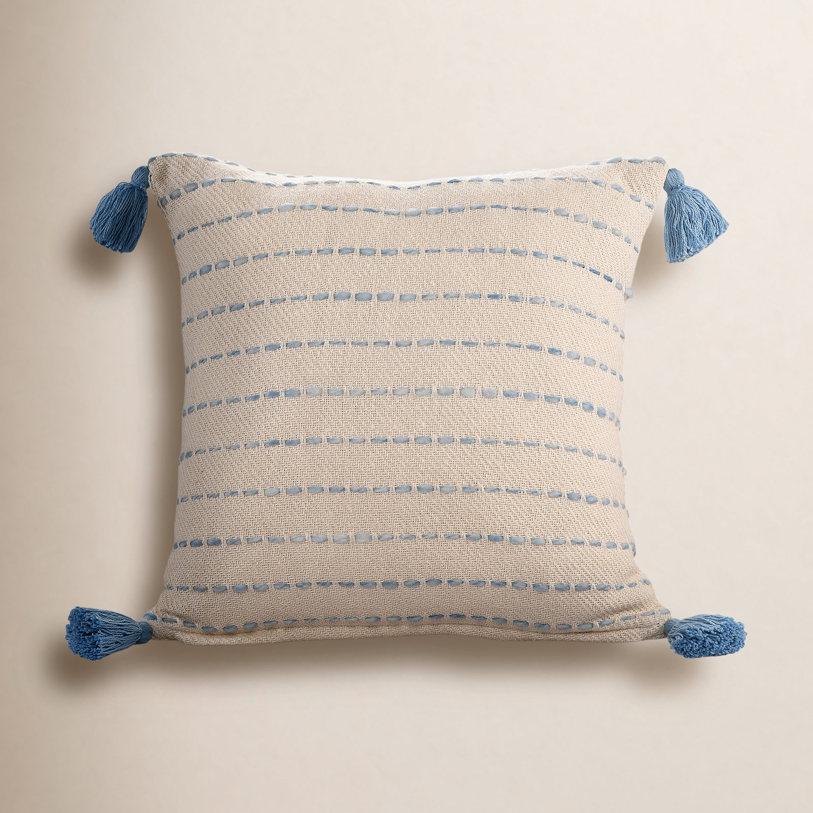 Hainsly Striped Cotton Throw Pillow, Blue/Natural, Pillow Cover Only - No Insert