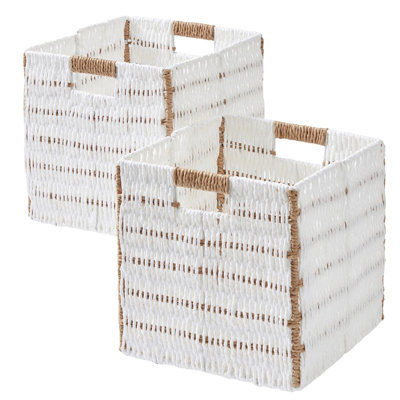 2 Pack Wicker Paper Storage Basket Cube Bin