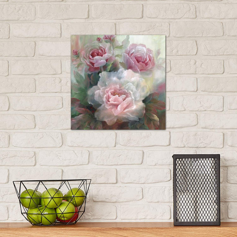 «Roses», reproduction sur toile à cadre flottant, H 12 po x l 12 po x P 1,5 po, Toile avec cadre noir
