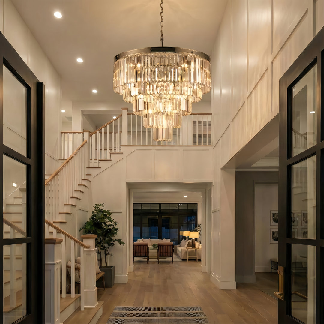 Hallum 12 - Light 31.5“W Dimmable Tiered Modern/Tradtional Chandelier with Crystal Accents for Living Room Laurel Foundry Modern Farmhouse® 