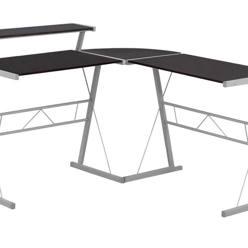 Computer Desk, Home Office, Corner, L Shape, Work, Laptop, Laminate, Grey Metal, Contemporary, Modern