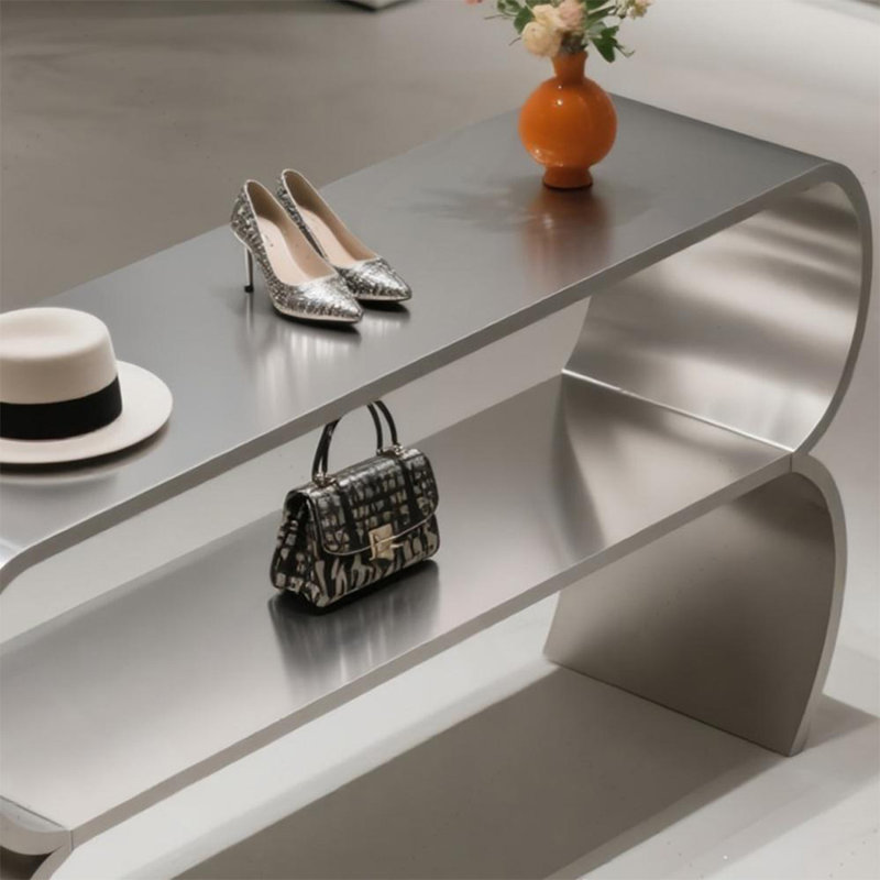 Stainless Steel Wave Display Table, 27.56" H x 59.06" W x 15.75" D