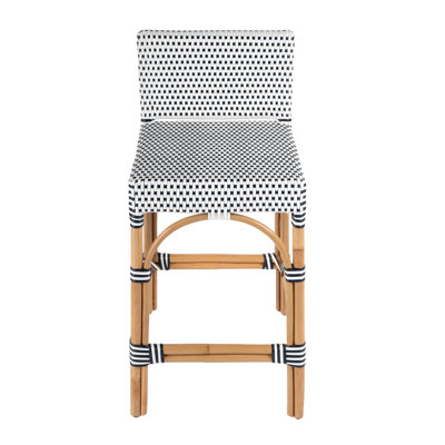 Serienna Blue & White Rattan Low Back Counter Stool