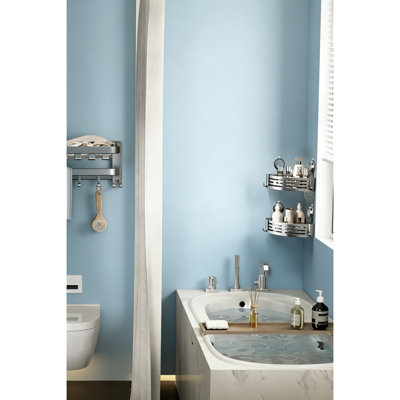 Corner Shower Caddy Suction Cup Shelf, No Drilling Adhesive Organizer, 3-Pack Gray