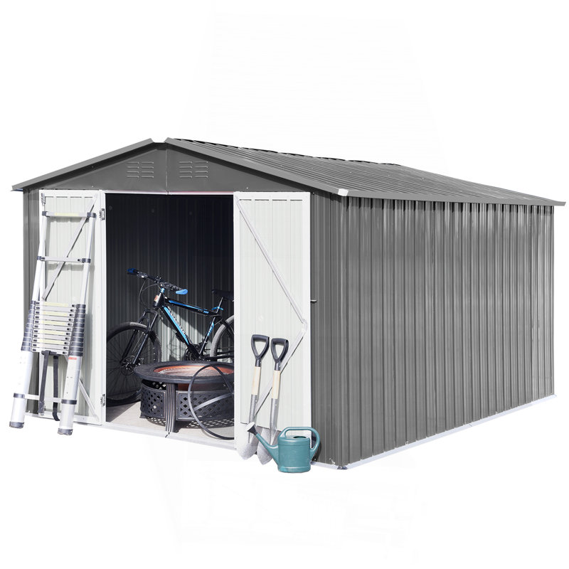 Remise de rangement extérieure en métal 10 pi x 12 pi, gris