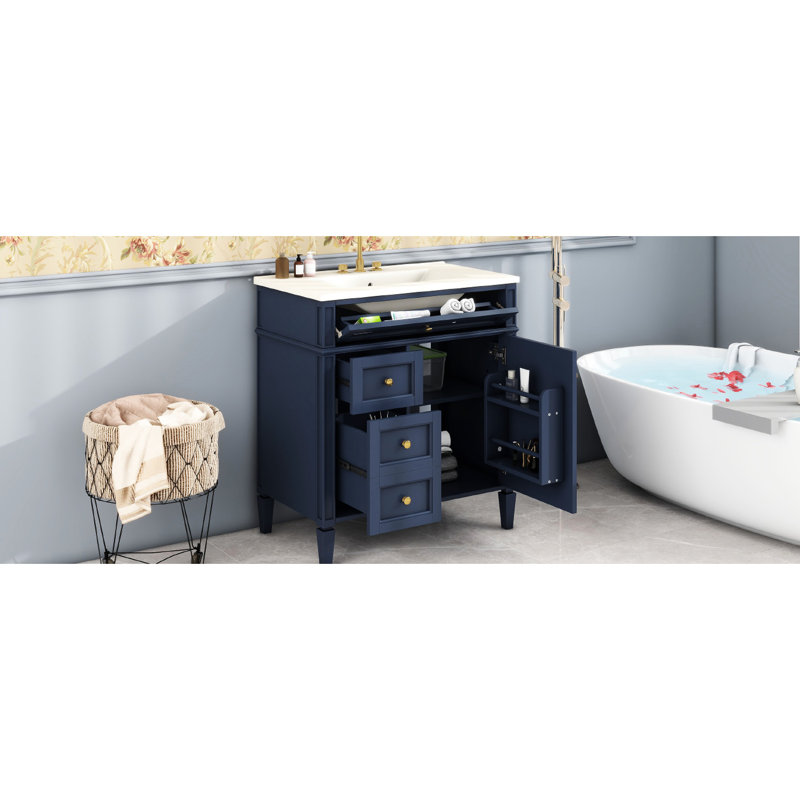 30'' Bathroom Cabinet With Sink, Modern Blue Vanity 2 Drawers And Valuable Storage Experimental, 31", Blue