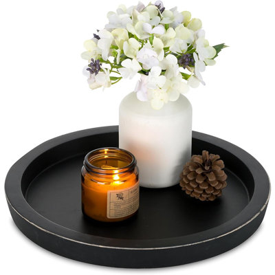 Plateau décoratif rond en bois, porte-bougie et plateau de service, centre de table basse rustique