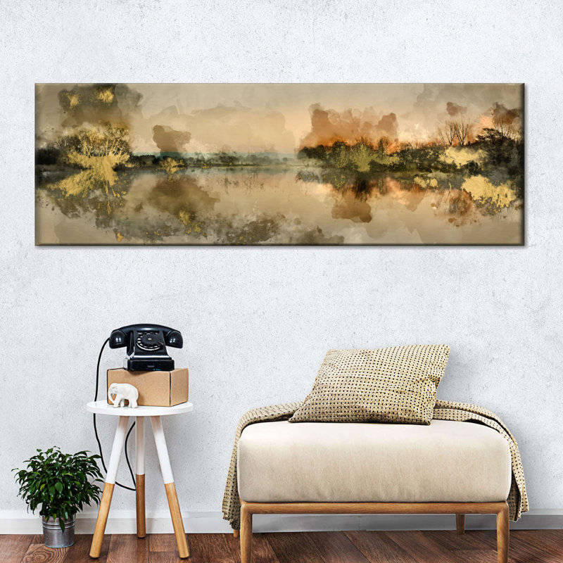 Lac sur toile, H 17 po x l 51 po x P 1,25 po