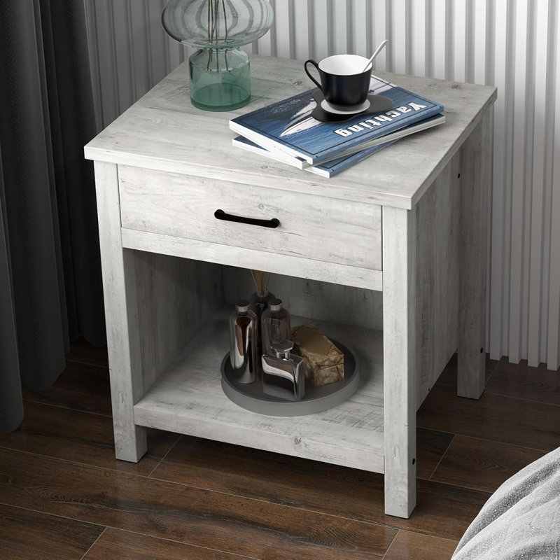 Eutychia Nightstand, Beside End Table for Bedroom Living Room Nursery Office, Wood Night Stand Side Table with Drawer and Storage Shelf, Easy Assembly