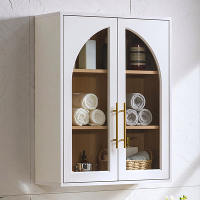Armoire murale de salle de bain moderne Ann avec portes vitrées, blanche - 1 pièce