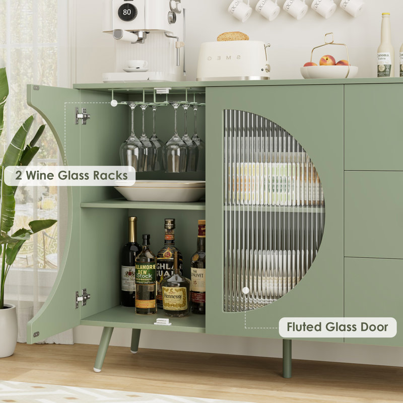 Chanyah 47.2" W Kitchen Sideboard with 3 Drawers & Wine Glass Holder