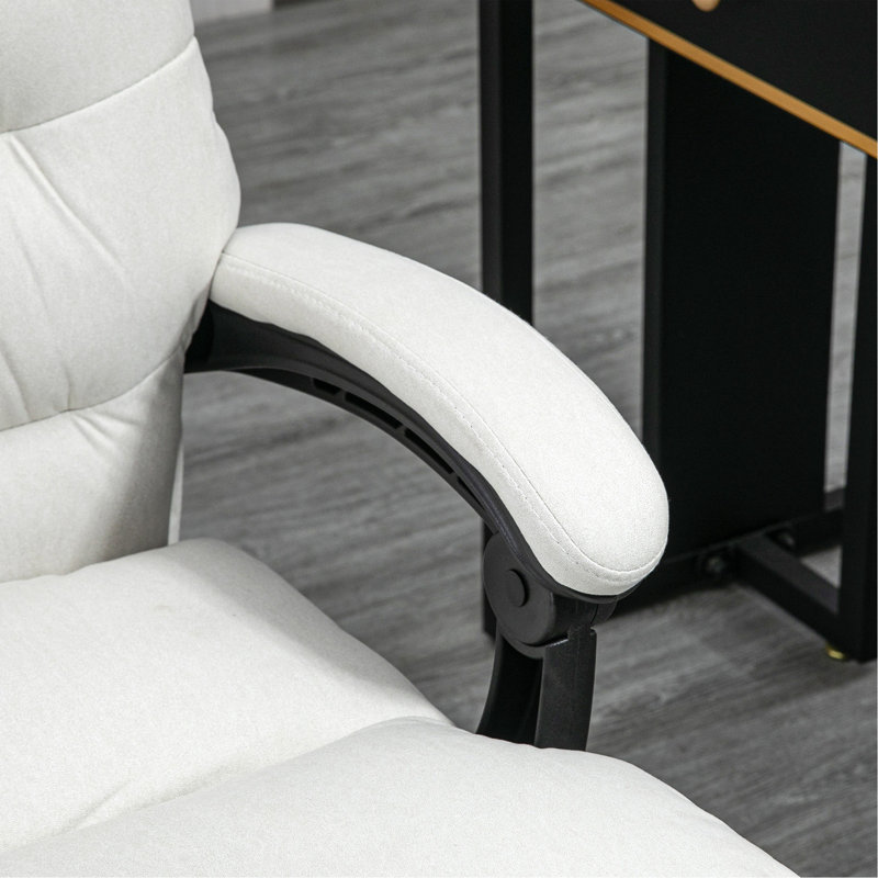 Microfibre Massage Office Chair, Heated Reclining Chair With Footrest,  Cream White