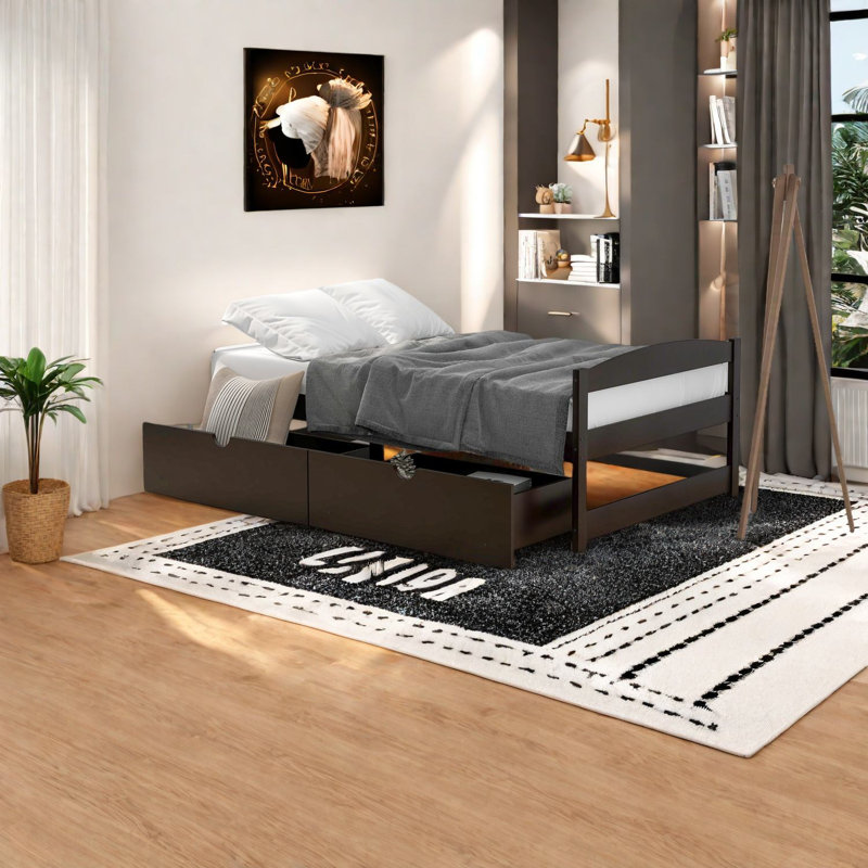 Lit plateforme simple avec rangement en bois espresso peu encombrant