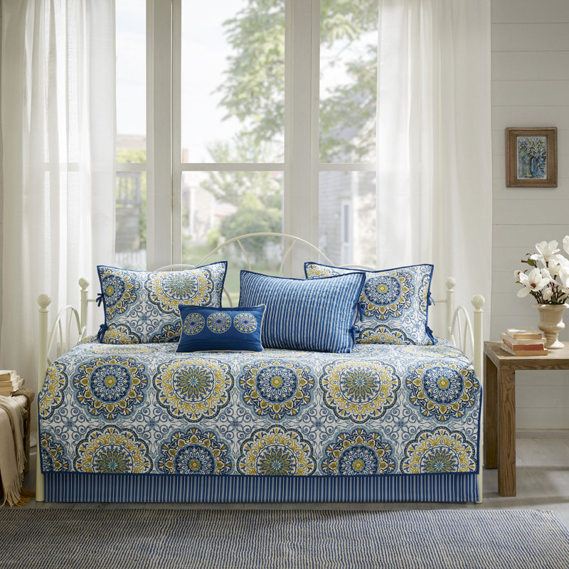 Blue Bohemian Reversible Microfiber Daybed Quilt Set