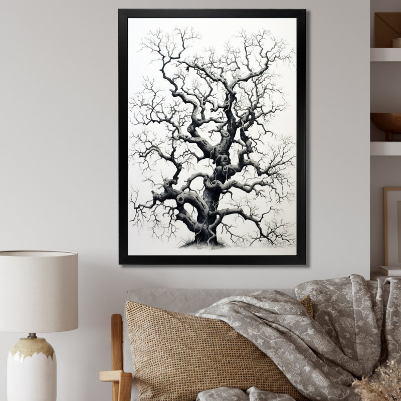 «Minimalisme gris arbre solitude V», impression d'art mural paysage, Cadre photo noir, H 40 po x l 30 po x P 1,5 po