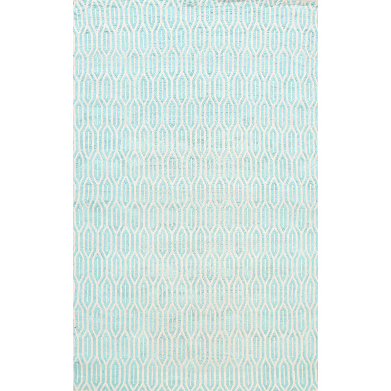 Tapis vert en laine à motif géométrique Kilim