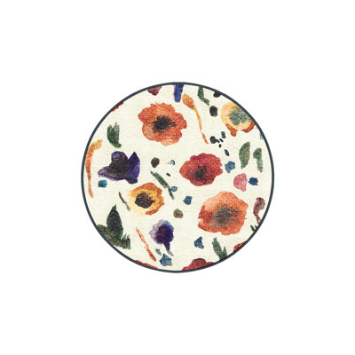 Tapis en chenille / polyester tissé à la machine à motif floral Nakida - rouge / beige