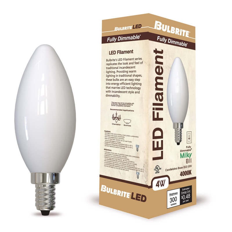 Ensemble de 4 ampoules à DEL à intensité variable avec culot candélabre (E12) à DEL, 5W
