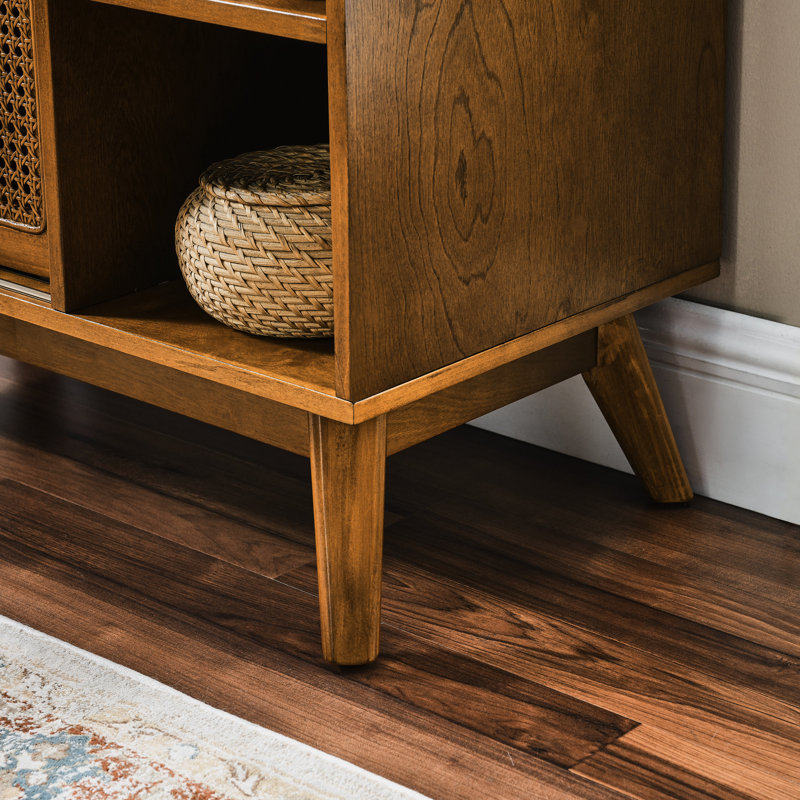 Armoire Mid-Century avec tablettes réglables et pieds en bois massif