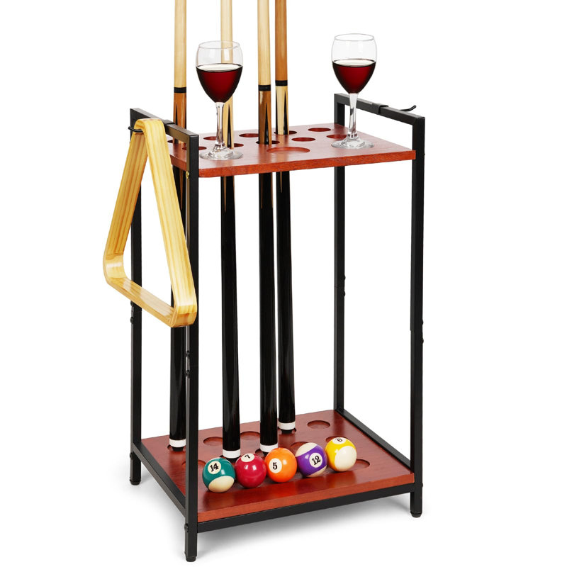 Support pour bâtons de billard - support à queues de billard pour 10 queues de billard, boules de billard, tasses et accessoires pour table de billard (rouge)