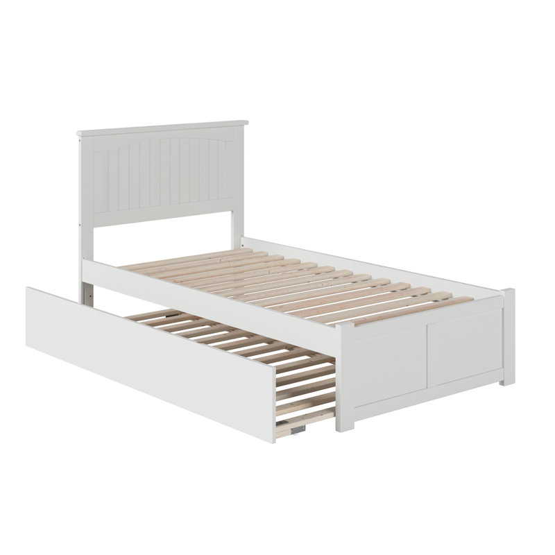 Lit plateforme en bois massif avec lit gigogne Abbie de Harriet Bee, Lit jumeau extra long, Blanc