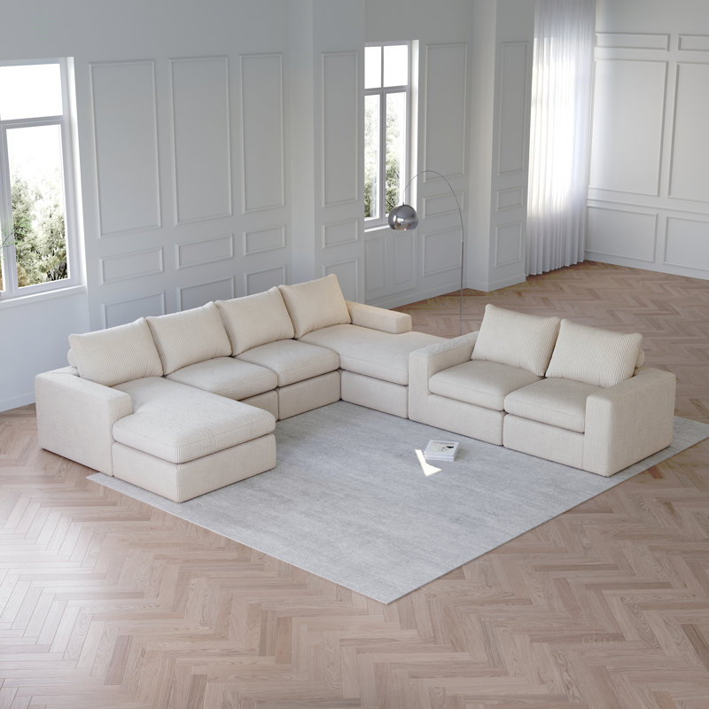 Canapé modulaire en velours Corduroy Cloud, Velours côtelé beige
