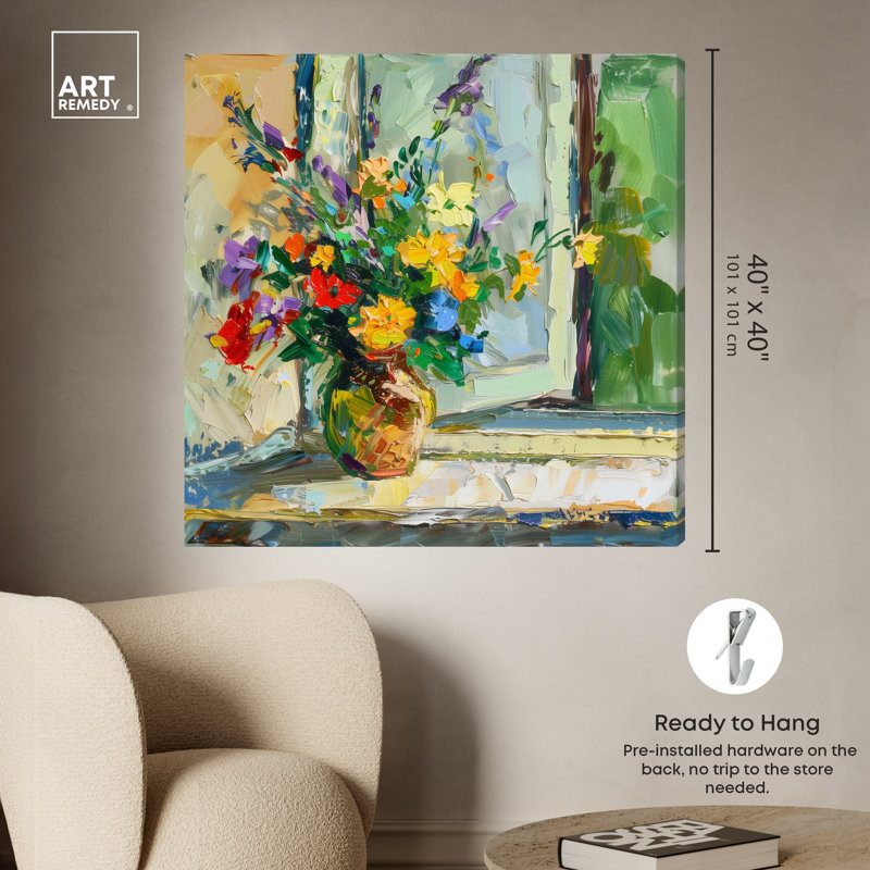 Vase By The Window Colorful Floral Canvas Art, 40" x 40"