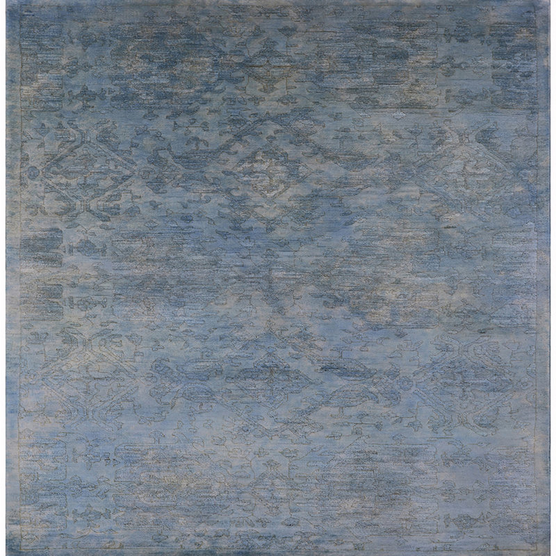 Tapis bleu à motif géométrique, Carré 3 pi
