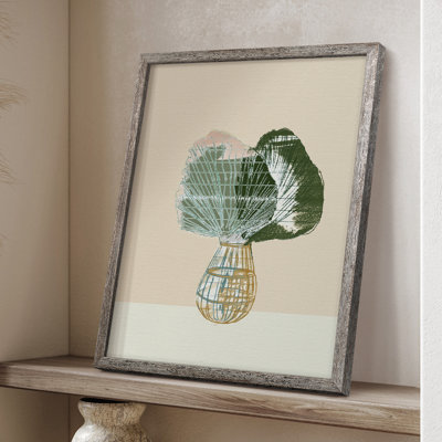 Reproduction encadrée de feuille tropicale tissée II - bois massif