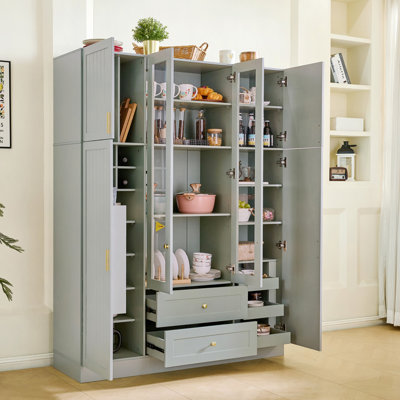 53.2'' Large Modern Farmhouse Pantry Cabinet With Acrylic Doors And Adjustable Shelves