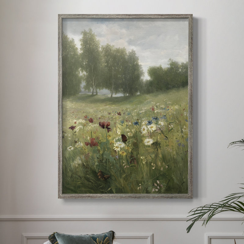 Reproduction florale rétro avec encadrement Ccc - bois massif, H 30 po x l 24 po