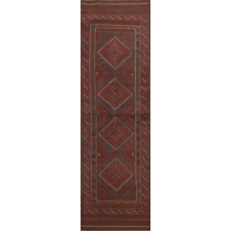 Tapis de couloir rouge en laine 8 pi 0 po x 2 pi One-of-a-Kind