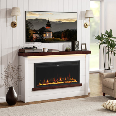 60" Electric Fireplace With Mantel, 15 Flame Effects Tv Stand