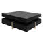 Table basse moderne à haute brillance avec 4 tiroirs, table basse carrée multi-rangement avec pieds en grain de bois, table centrale