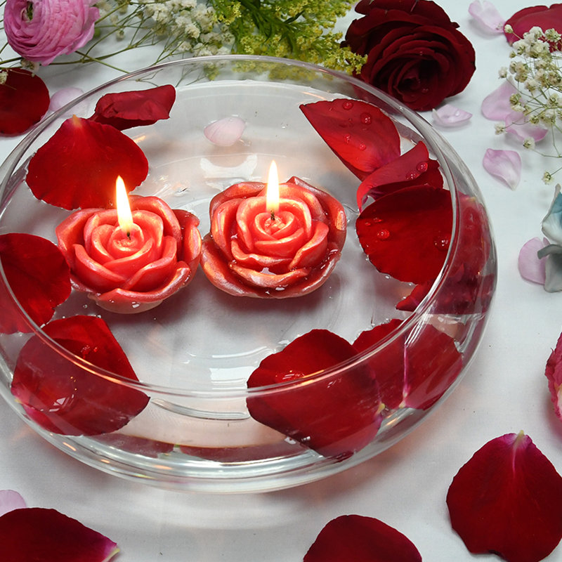 Bougie flottante rose non parfumée, Ensemble de 12, Rouge