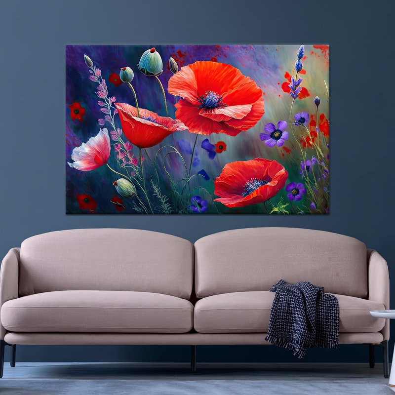 Red Poppy Floral Art: impression murale sur toile, 1P BlackFramedCanves, 63,1 po de hauteur x 114,2 po de largeur