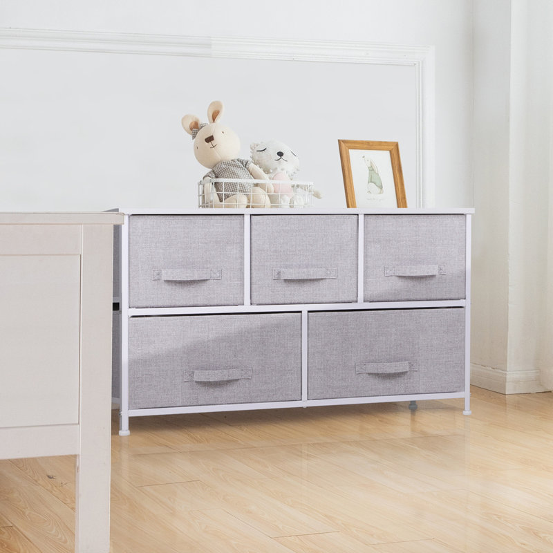 Fluellen Iron 100 cm W Chest of 5 Drawers, Grey