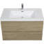 Meuble-lavabo flottant avec lavabo en résine, armoire de rangement murale, tiroirs à fermeture en douceur, finition chêne naturel