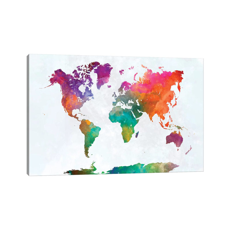 «World Map in Watercolor XV» par Paul Rommer, impression sur toile tendue, H 8 po x l 12 po x P 0,75 po