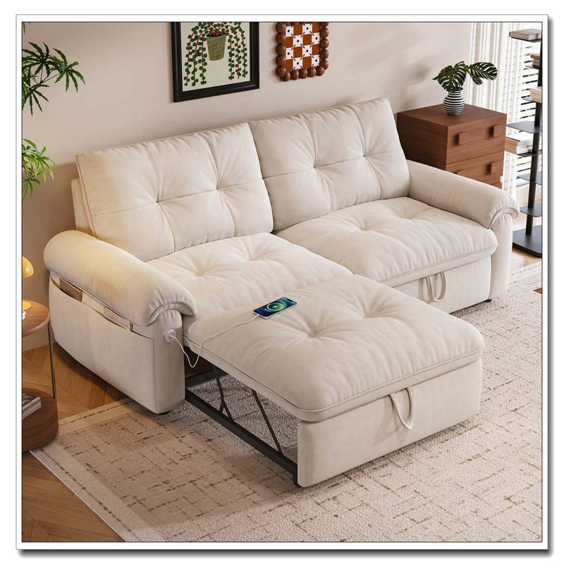 Canapé-lit convertible en velours multifonctionnel, Beige