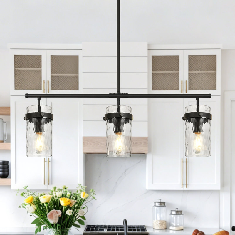 Lustre 3 lumières en verre d'eau, 3,9 po de largeur, base E26, Noir mat