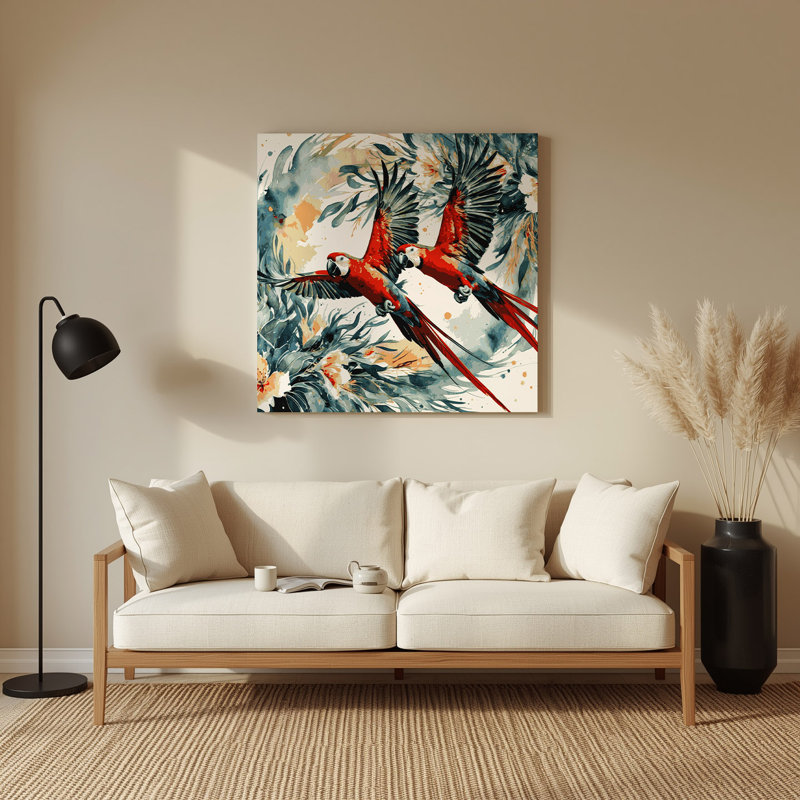 Oiseaux, art mural blanc, perroquet, roi australien, H 16 po x l 16 po