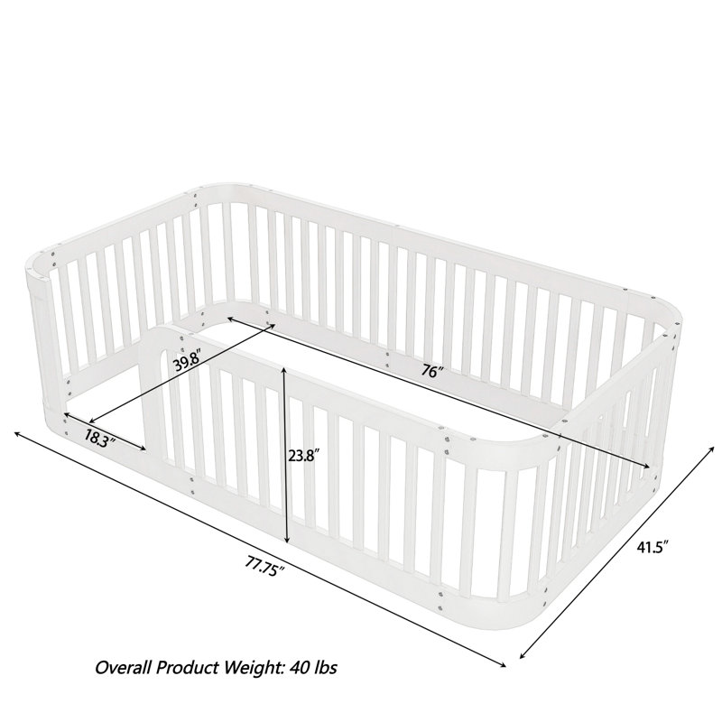 Wood Floor Bed With Guardrail, Twin, White