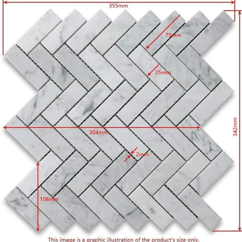 12” x 12” Carrara White Herringbone Mosaic Marble Tile Sheets Polished (Set of 10)