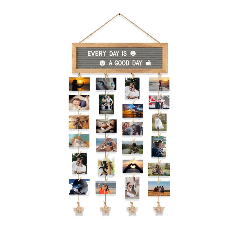 Display Frame Felt Letter Board With 340 Letters And 30 Clips,Oak Frame And Grey Felt
