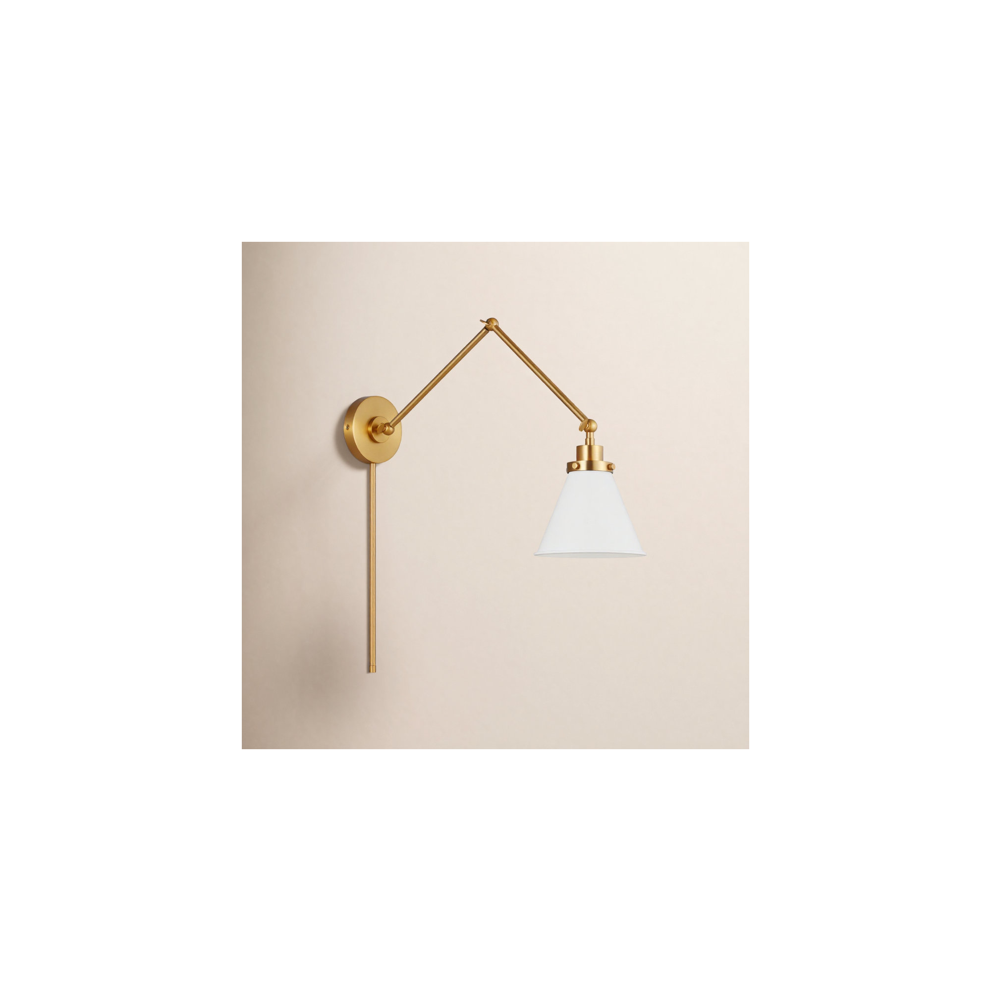 Single Light Steel Dimmable Swing Arm Sconce, White, Gold