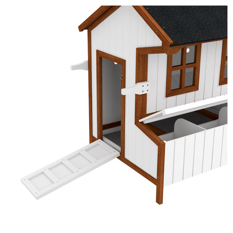 Poulailler en bois PawHut 119 cm avec pondoir, clapier surélevé pour jardin, poulailler portatif avec enclos et bac de nettoyage
