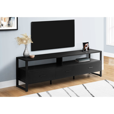 Meuble télé, 72 po, meuble multimédia, tiroirs de rangement en métal stratifié, contemporain, moderne