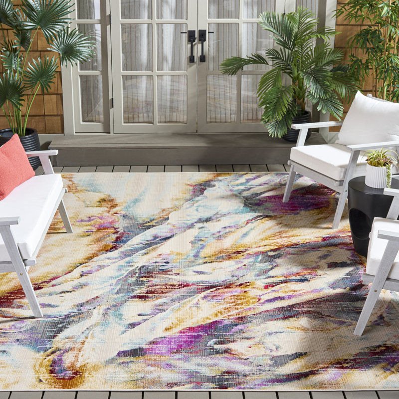 Tapis d'intérieur / extérieur à motif abstrait Zarella Performance, Rectangle 8 pi x 10 pi