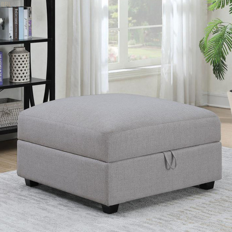 Square Upholstered Storage Ottoman, Grey